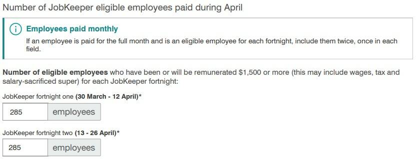 A screenshot of the JobKeeper form. 