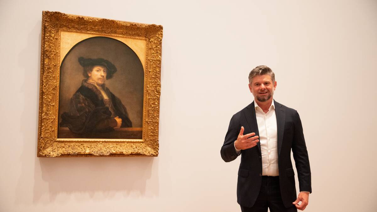 National Gallery of Australia director Nick Mitzevich with one of Rembrandt's self-portraits. Picture: Sitthixay Ditthavong