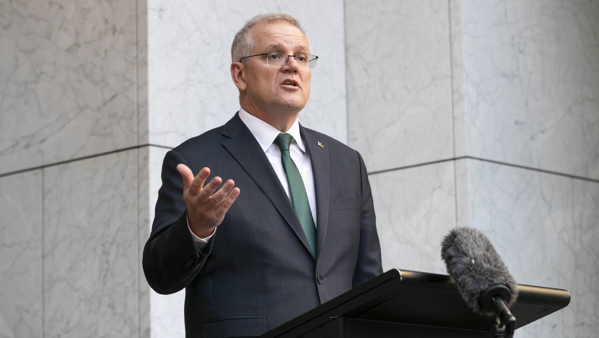Prime Minister Scott Morrison redefines questions and brushes away fact. Picture: Keegan Carroll