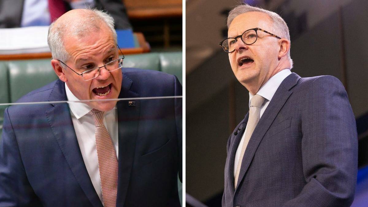 Both Scott Morrison and Anthony Albanese will have one eye on the election campaign, and one on events in Ukraine. Pictures: Keegan Carroll, Elesa Kurtz