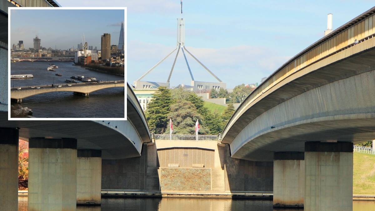 Granite stone from the former Waterloo Bridge that spanned the Thames River was incorporated into the fabric of the Commonwealth Avenue bridge. Pictures: David Moore, Shutterstock