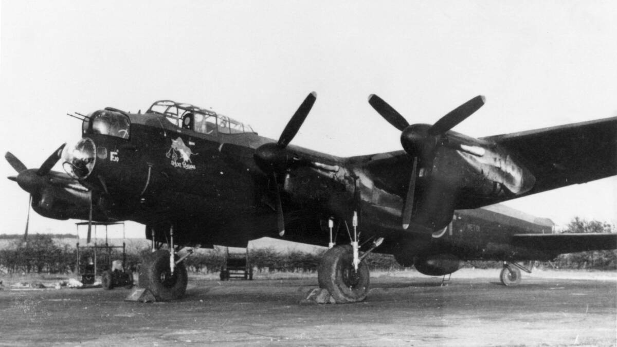 A Lancaster bomber of 463 Squadron RAAF, at RAF Base Waddington, England. It was the camera aircraft for the bombing mission which sank the German battleship "Tirpitz" in September 1944. Picture: Department of Defence 