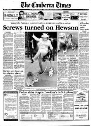 The front page of The Canberra Times on April 2, 1993
