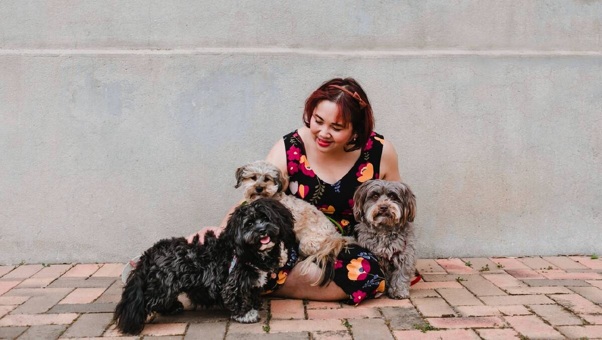 Ina Jalil with her dogs Pippa, Rosie and James. Picture: Tracy Lee Photography
