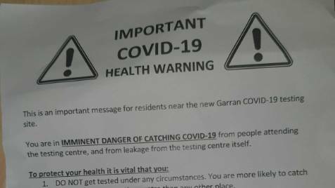 An example of a letter with false information that was distributed to houses in Garran.