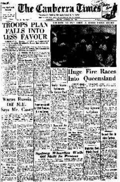 The front page of The Canberra Times on January 8, 1957.
