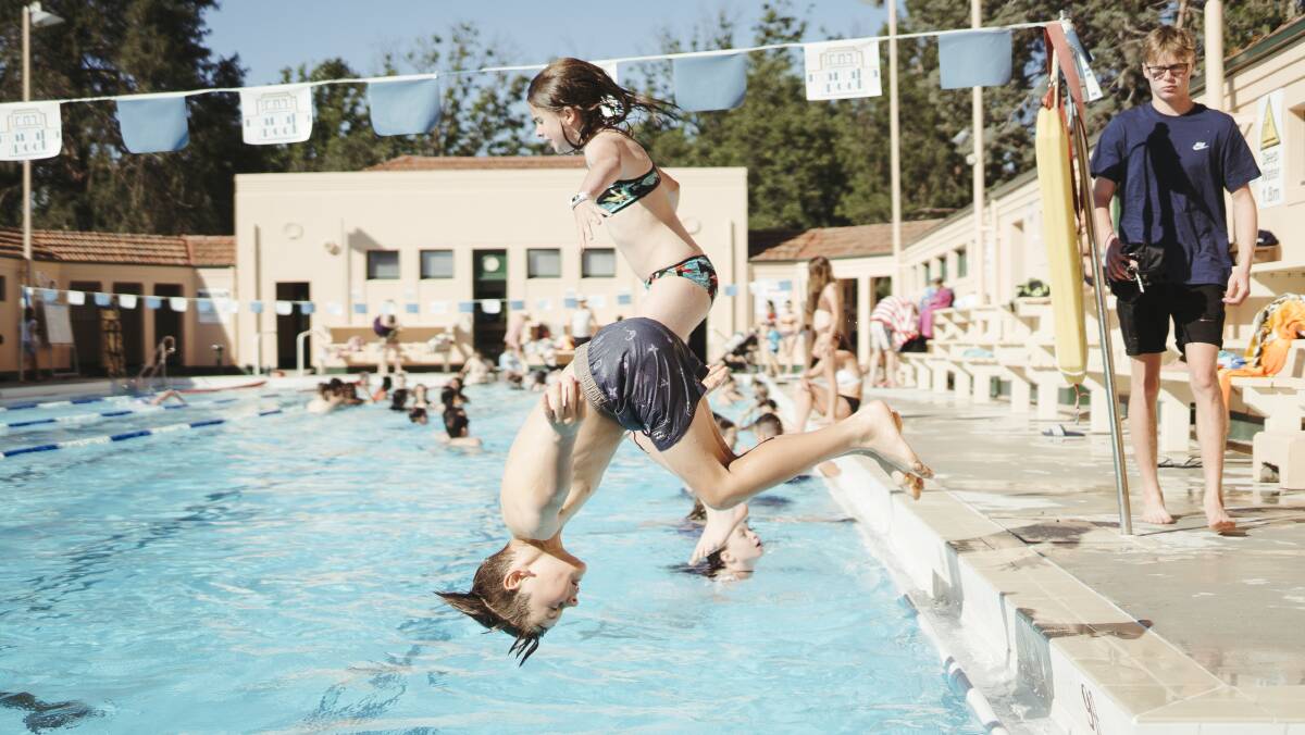 Kids cool off at Manuka Pool on Friday. Picture: Dion Georgopoulos 
