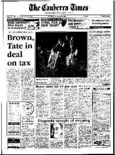 The front page of The Canberra Times on October 29 1988. 