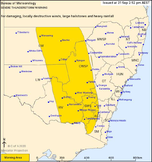 A thunderstorm warning has issued for inland NSW and ACT. Picture: Bureau of Meteorology