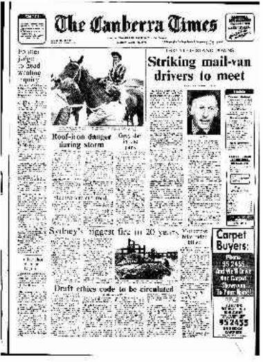 The front page of The Canberra Times on March 20, 1978.