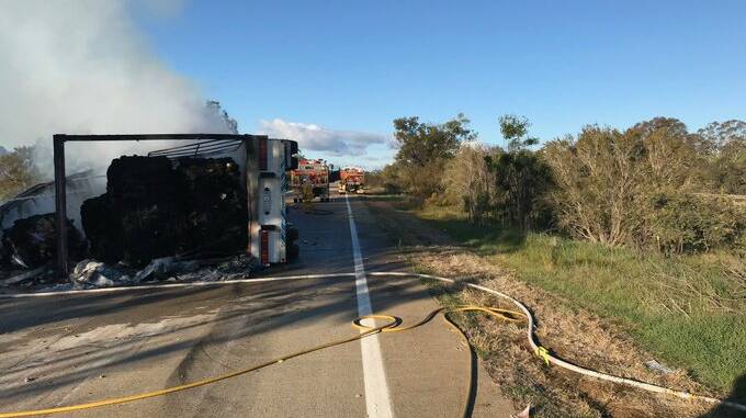 A truck burst into flames on the Hume Highway. Picture: RFS