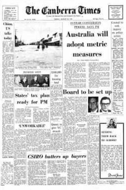 The front page of The Canberra Times on January 20, 1970.