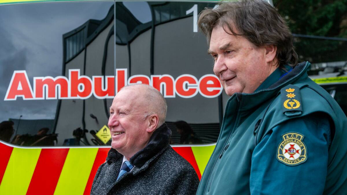 Minister for Police and Emergency Services Mick Gentleman and ACT Ambulance Service Chief Officer Howard Wren. Picture: Karleen Minney
