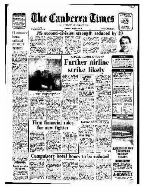 The front page of The Canberra Times on December 6, 1978.