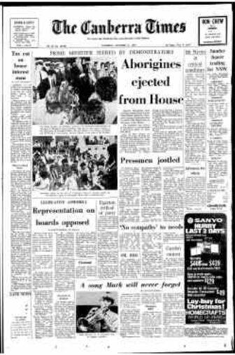 The front page of The Canberra Times on October 31, 1974.