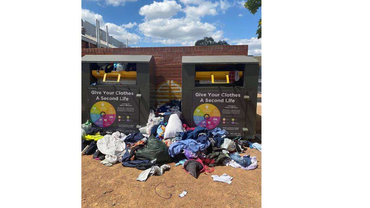 Illegal dumping outside two SCR Group bins at Chisholm shops. Picture: Jessica Burne