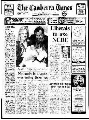 The front page of The Canberra Times on October 27, 1985. 