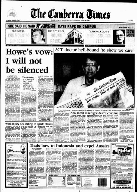 The front page of The Canberra Times on July 23 1994