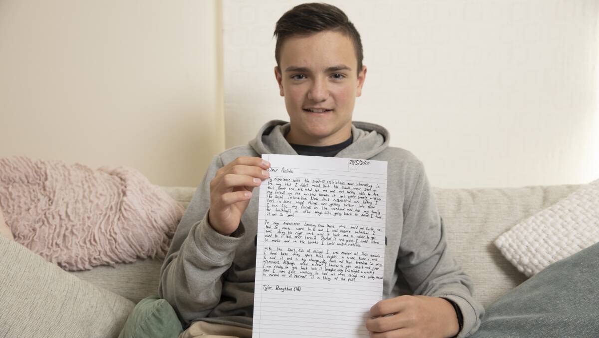 Tyler with his Dear Australia letter. 
