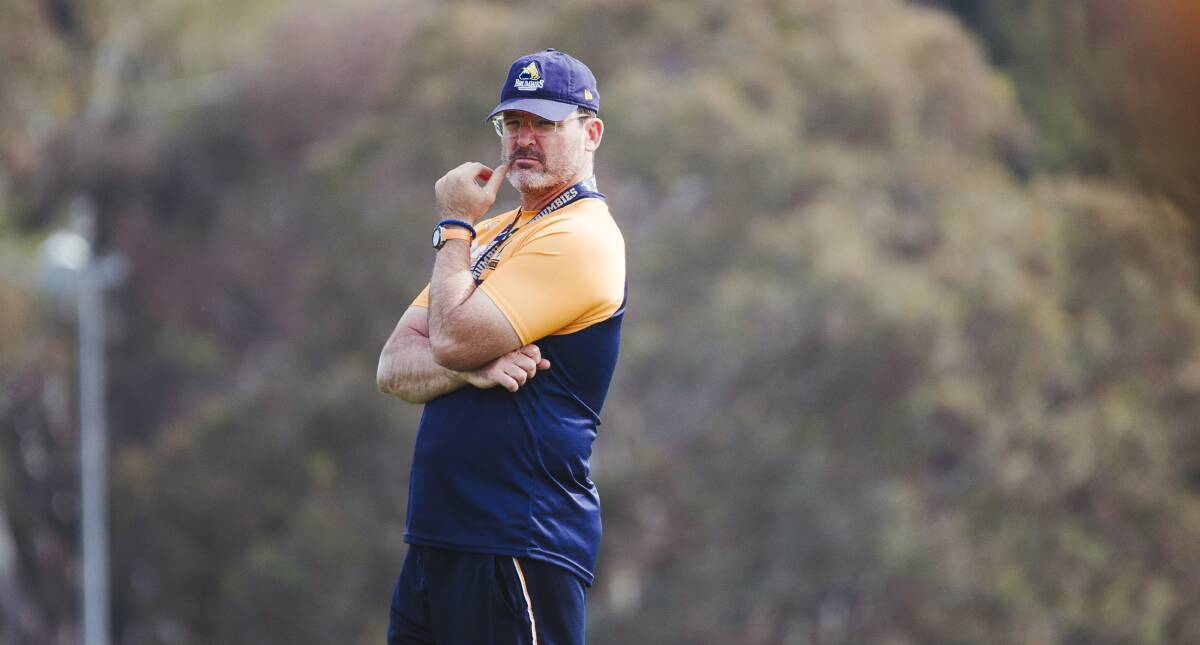 Dan McKellar deep in thought at Brumbies training on Wednesday. Picture: Dion Georgopoulos