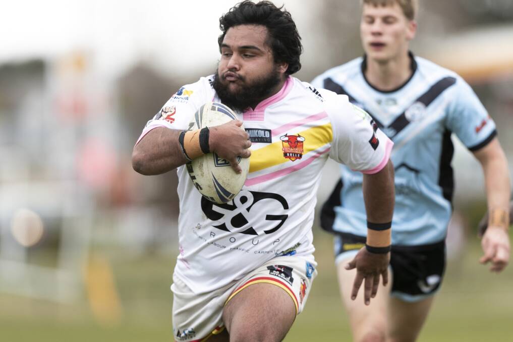 Gungahlin's Jack Williams streaks away. The local rugby league competition is hopeful of finishing its season with a shortened finals series. Picture: Keegan Carroll