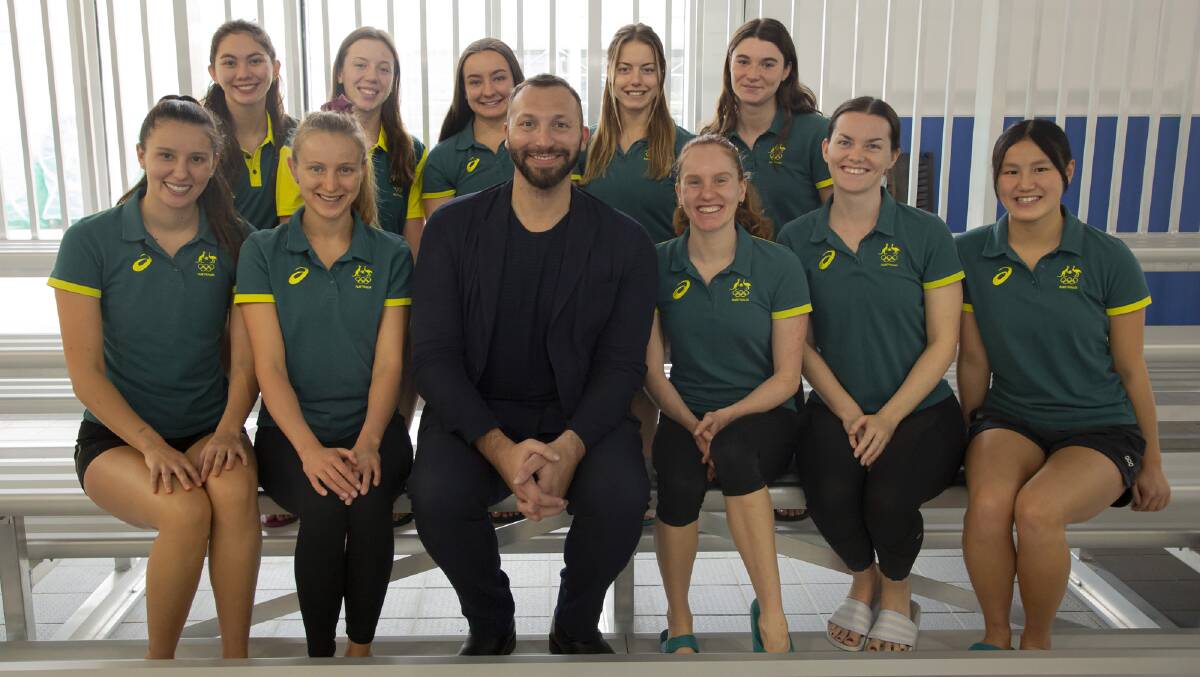 Ian Thorpe visited Australia's artistic swimming team earlier this month. Picture: Supplied