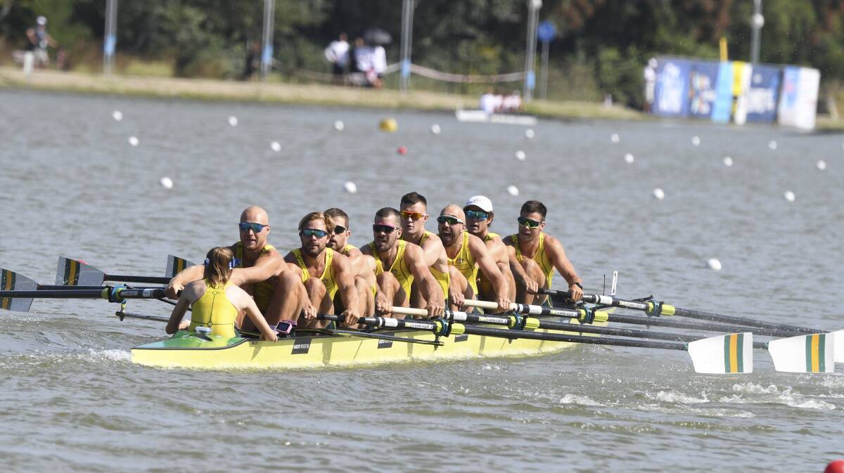 Angus Moore (third from back) has decided to retire. Picture: Rowing Australia