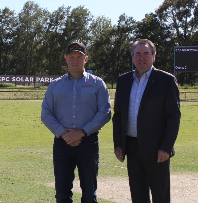 EPC Solar founder Daryn Stocks with Phillip Oval Management Group chair Paul Walshe. Picture: Supplied