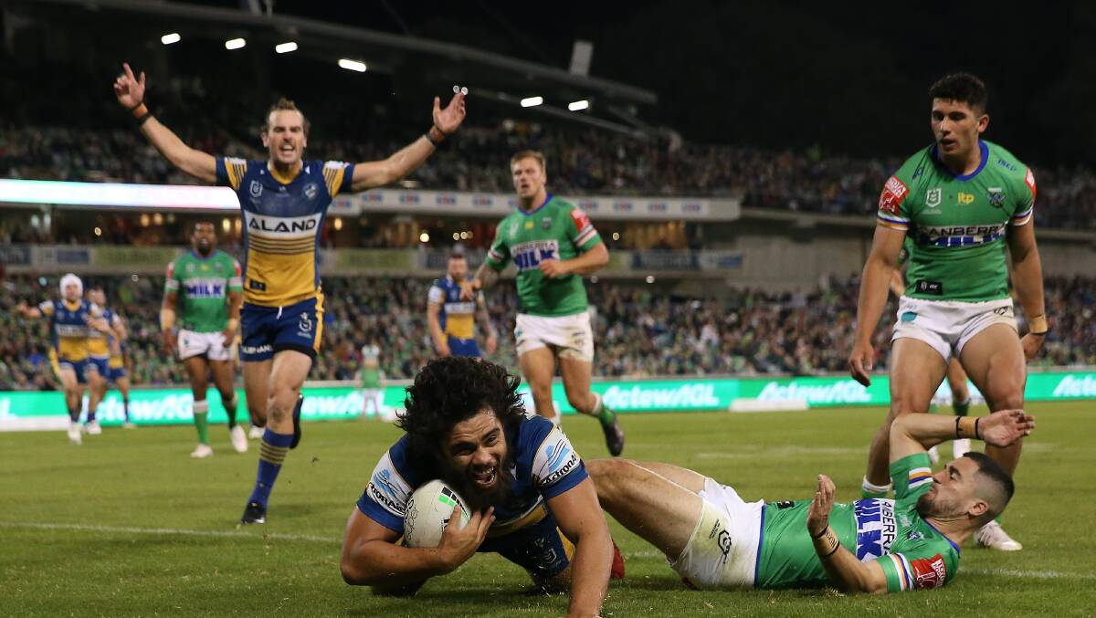 Isaiah Papali'i scored two rampaging tries for Parramatta. Picture: Getty Images
