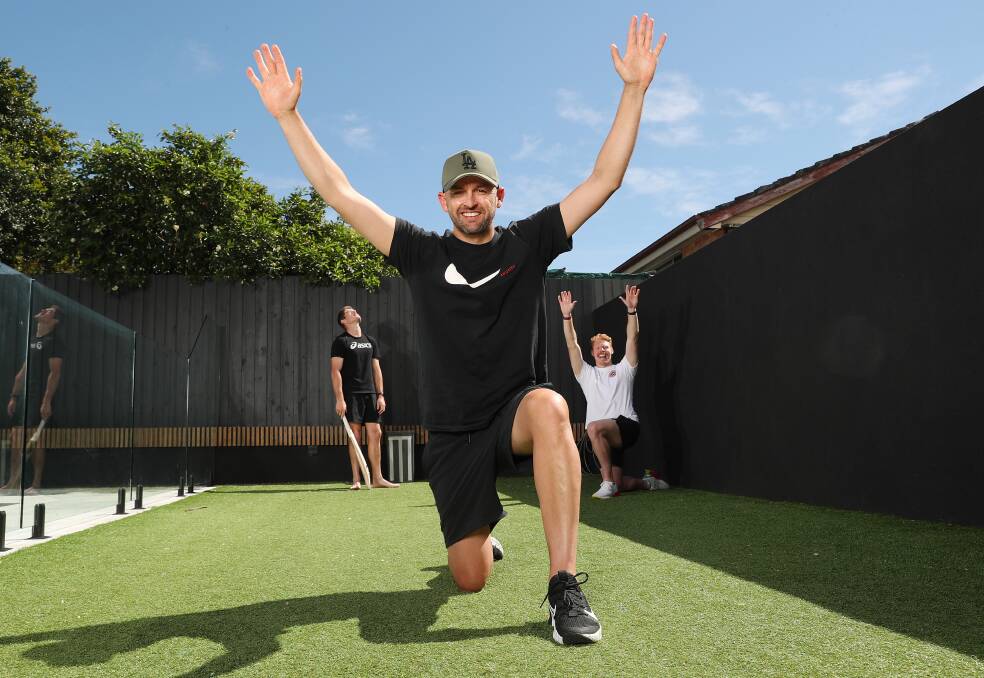 Nathan Lyon appeals during a game of backyard cricket. Picture: Supplied