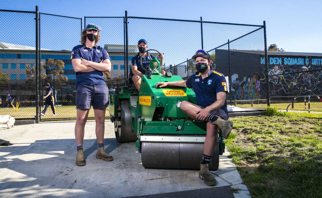 Cricket ACT head curator Tom Fahey (middle) with staffers Nick Pinkas and Todd Darrington. Picture: Keegan Carroll