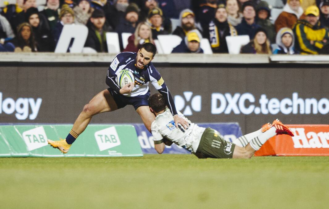 Tom Wright takes on the Highlanders' defence on Friday. Picture: Dion Georgopoulos