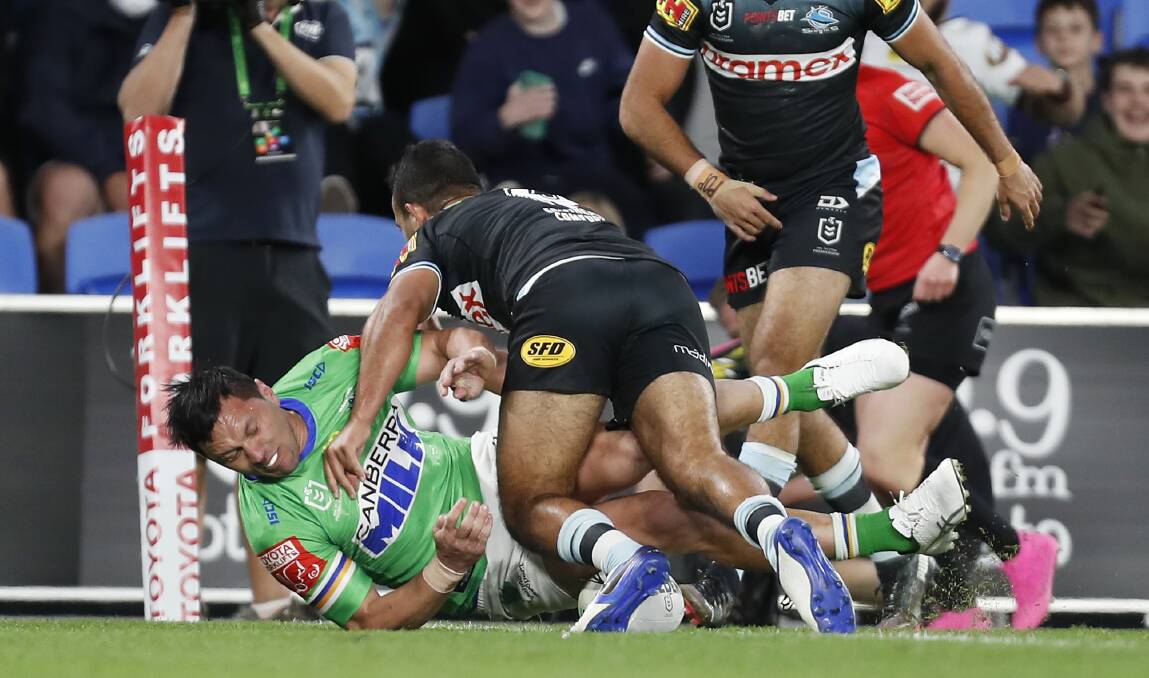 Jordan Rapana opens the scoring with an 8-point try. Picture: Getty