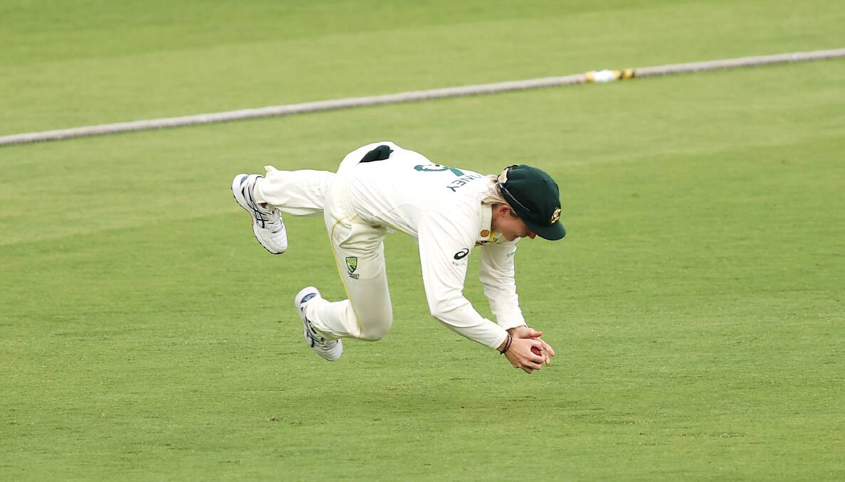 Mooney took a remarkable catch in the deep to help Australia save the Ashes Test match. Picture: Getty