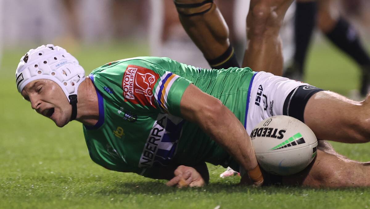Jarrod Croker failed to ground this ball in the 20th minute which would have given the Raiders a 10-0 lead. Picture: Getty Images