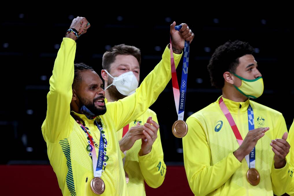 Patty Mills led the Boomers to an historic bronze medal in Tokyo. Picture: Getty