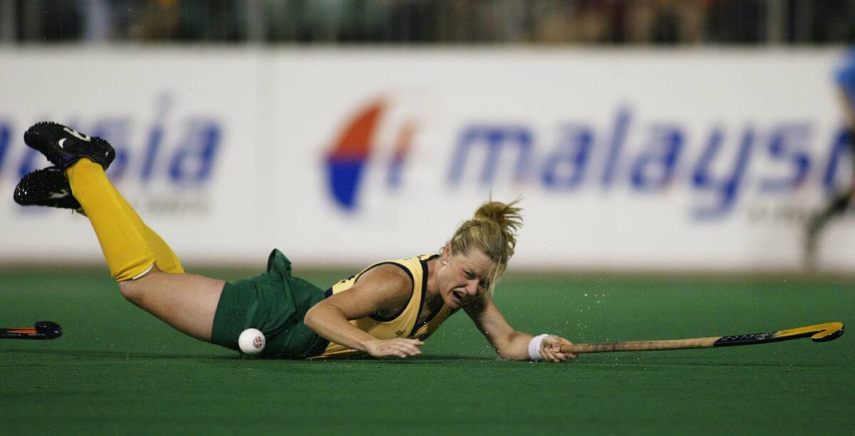 Katrina Powell puts her body on the line for the Hockeyroos. Picture: Peter Gleeson