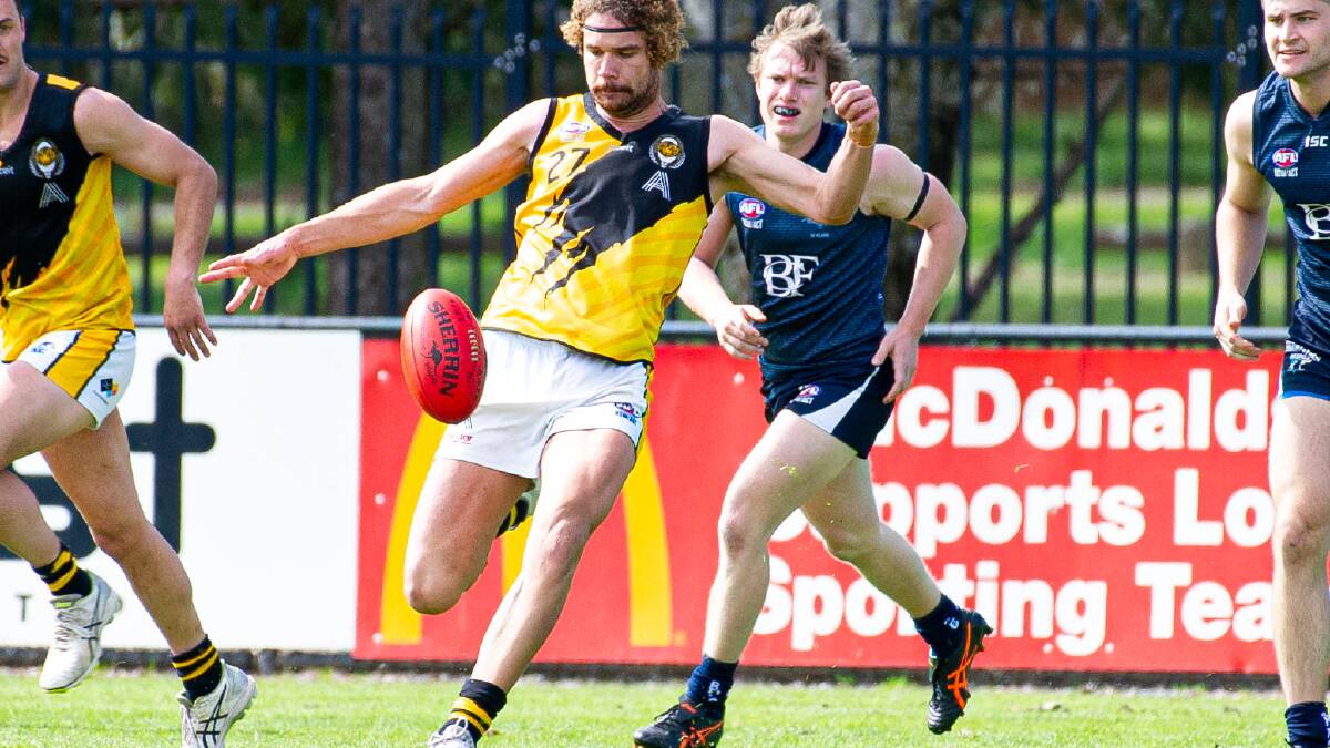 Queanbeyan Tiger Thomas Stapleton suffered an ankle injury in the win over Belconnen. Picture: Elesa Kurtz