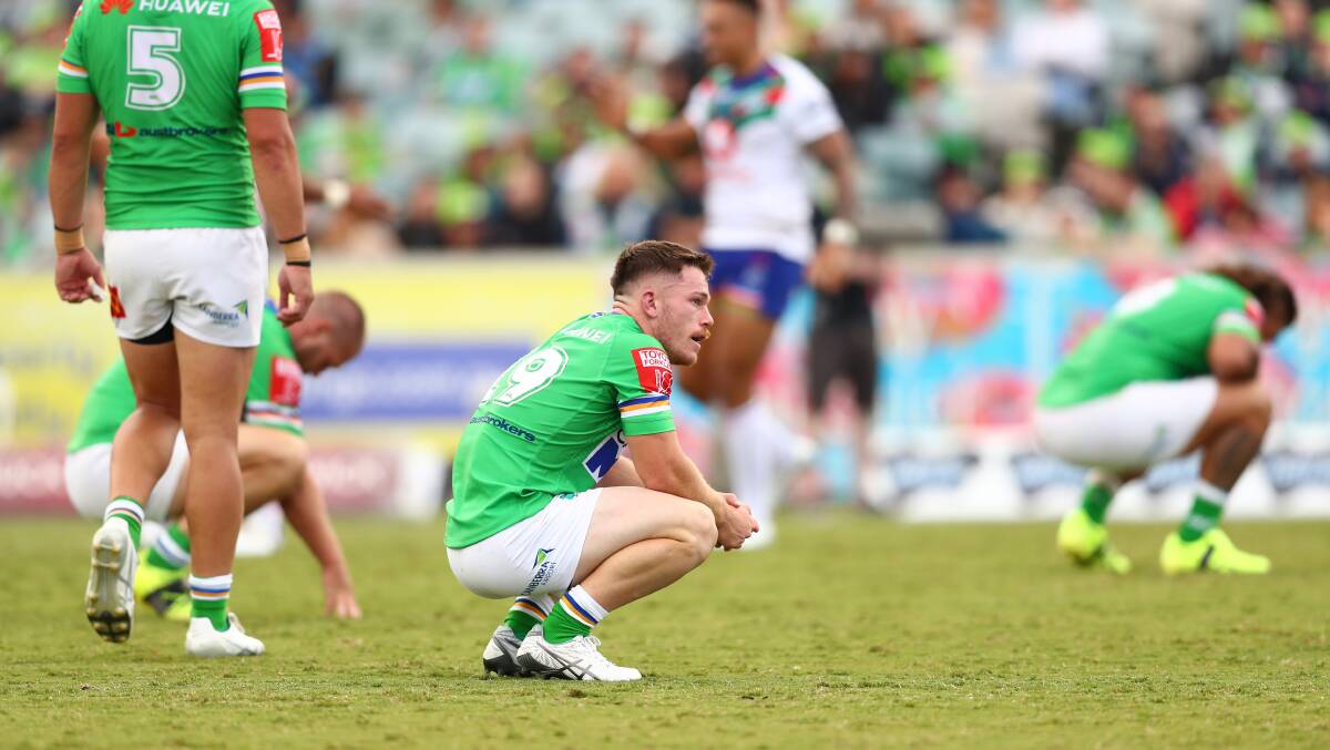 The Raiders let a huge lead slip against the New Zealand Warriors on Saturday. They now look likely to face the Gold Coast in Sydney. Picture: Keegan Carroll