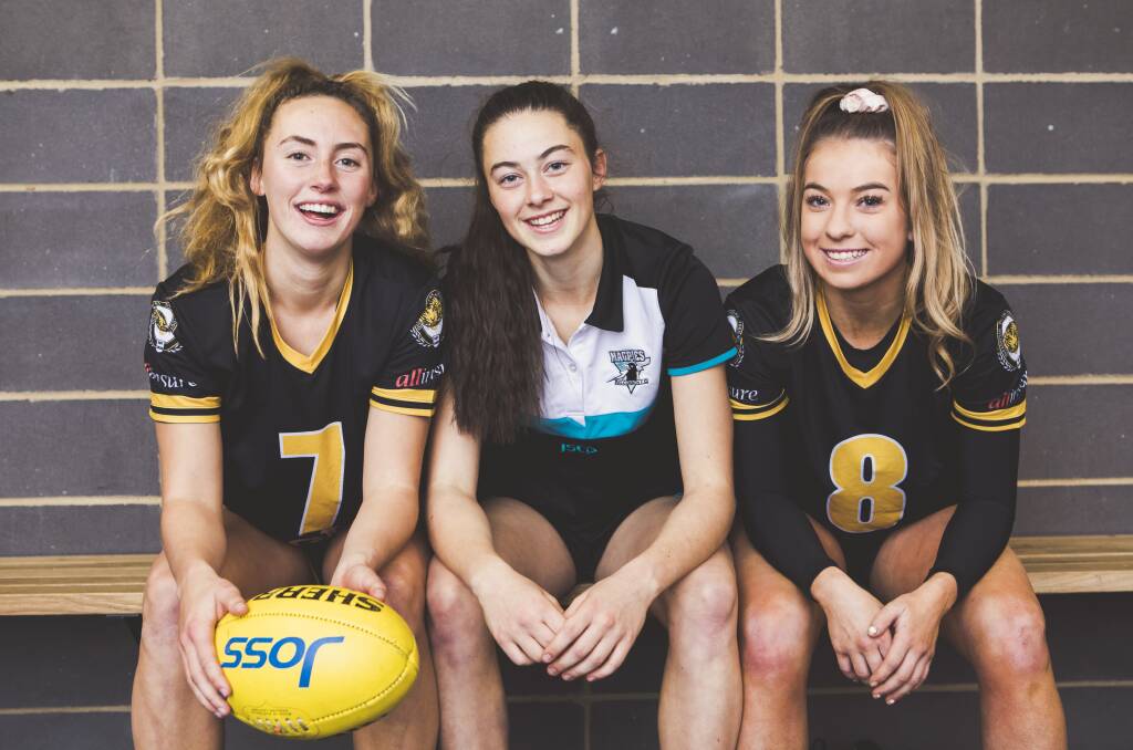Belconnen junior Emily Pease (middle) is hoping to make her AFLW debut this season. Picture: Jamila Toderas 