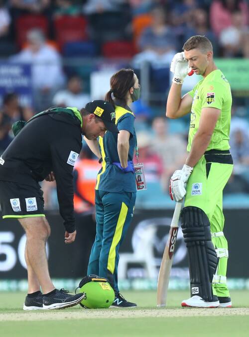 Sydney Thunder all-rounder Daniel Sams has been struck in the head twice this season. Picture: Getty