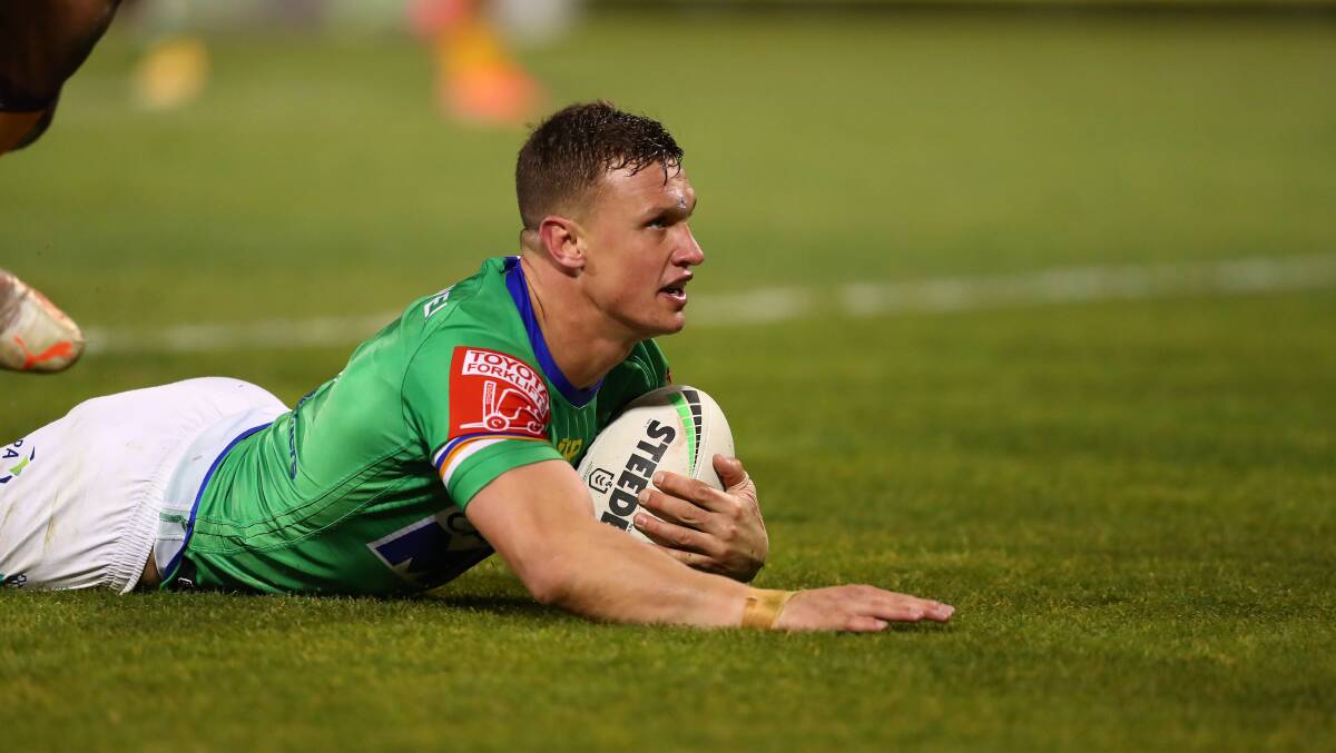 Raiders star Jack Wighton is hopeful of playing against the Newcastle Knights on Saturday. Picture: Keegan Carroll