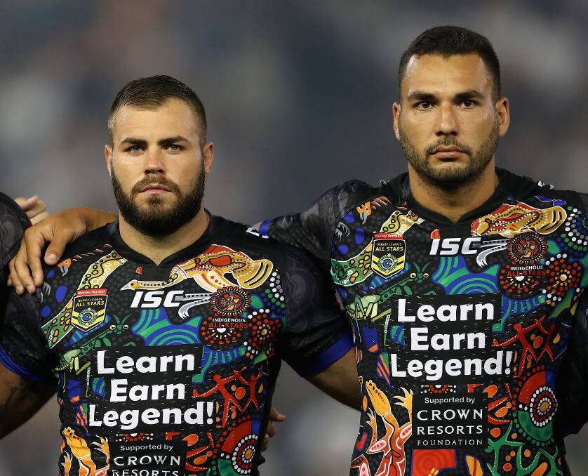 Ryan James (top right) representing the Indigenous All Stars with Wade Graham. The Raiders prop is in the process of developing the Ryan James Foundation which will give back to the Indigenous community. Siliva Havili (left) will play his 100th NRL match on Saturday. Pictures: Getty, Keegan Carroll