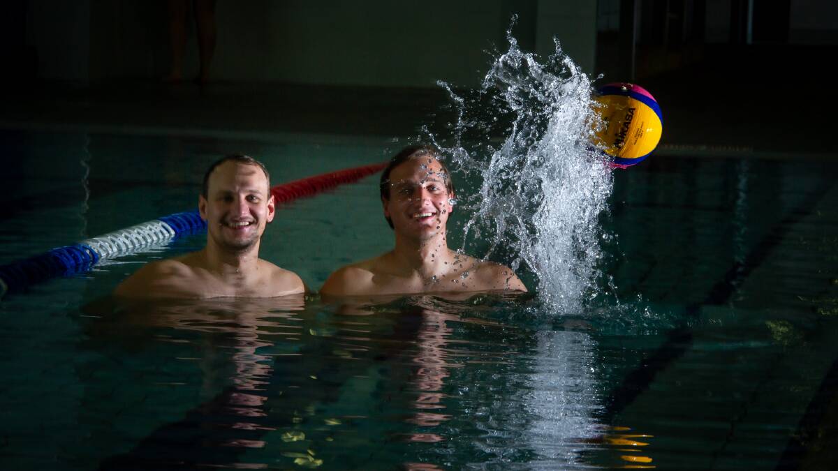 Justin and Lachlan Trabinger have reunited in the pool. Picture: Karleen Minney