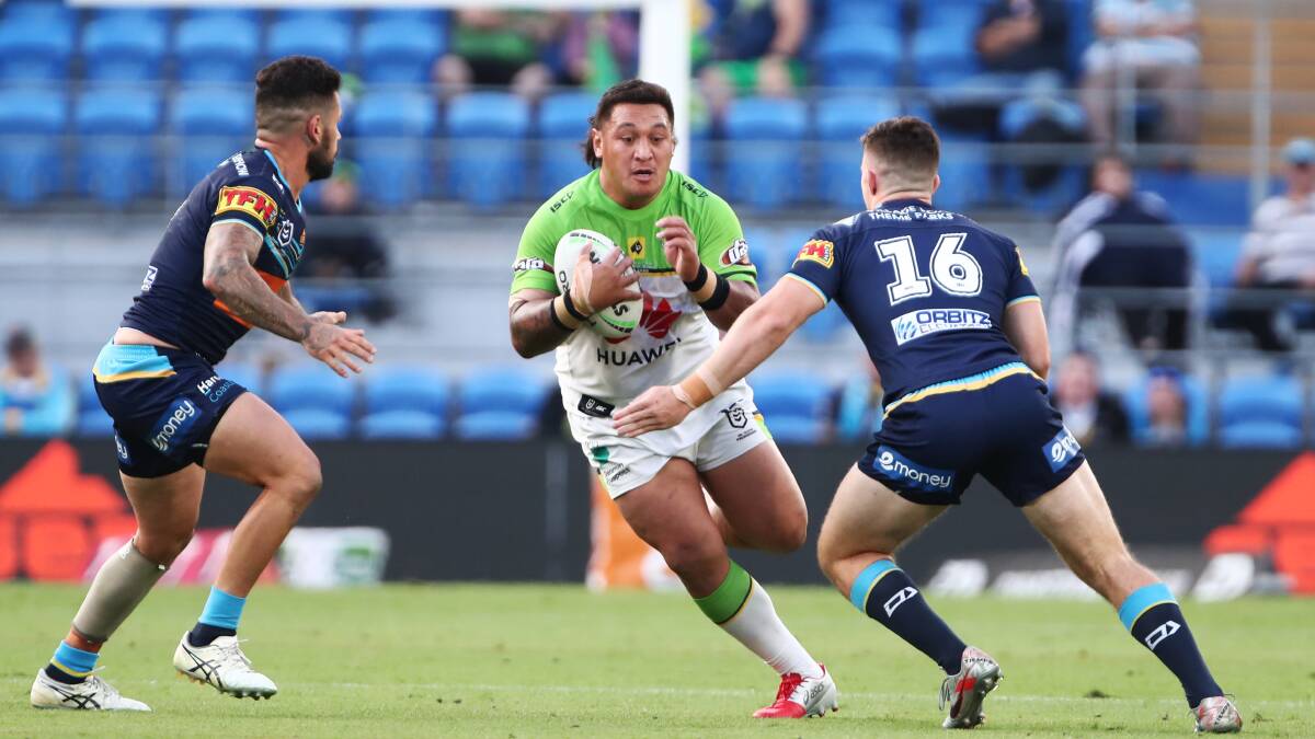 Josh Papalii taking on the Gold Coast defence. Picture: NRL Imagery.