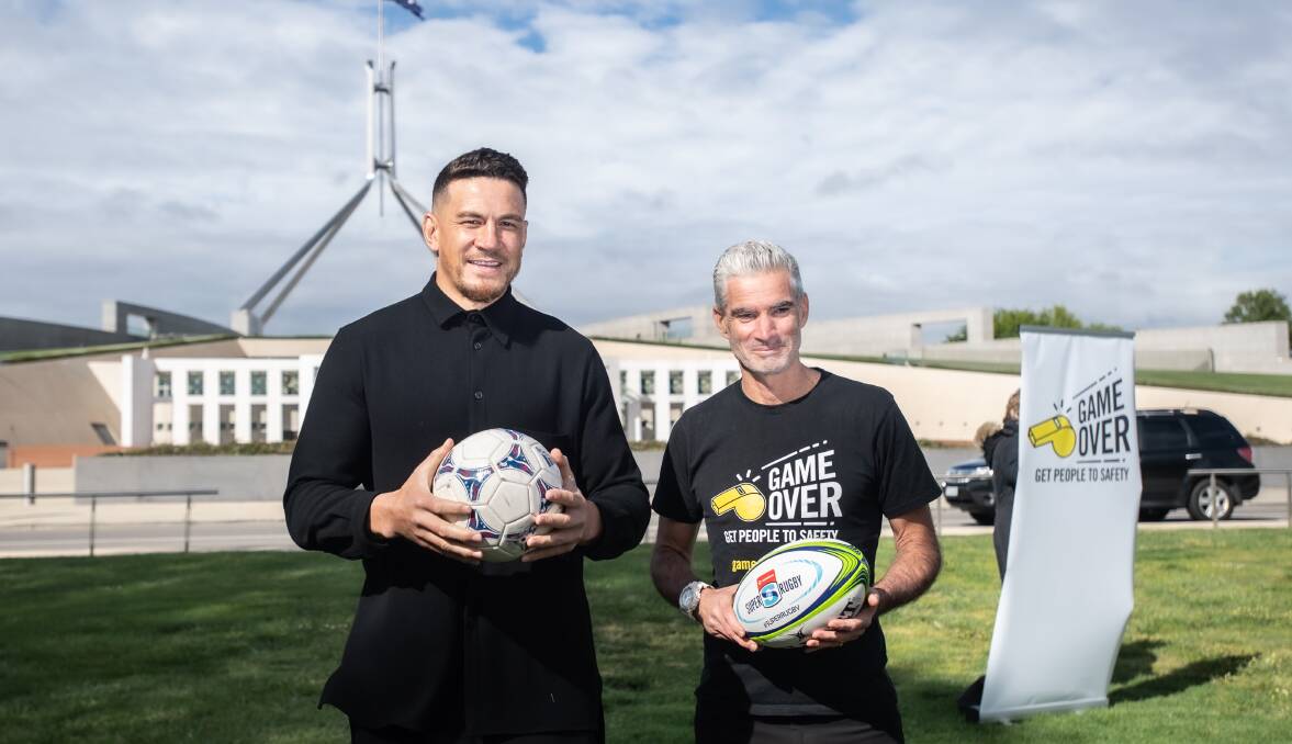 Sonny Bill Williams and Craig Foster teamed up in Canberra on Wednesday. Picture: Karleen Minney.