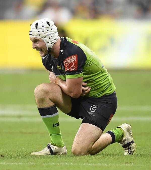 Jarrod Croker injured his shoulder in the loss to the North Queensland Cowboys. Picture: Getty