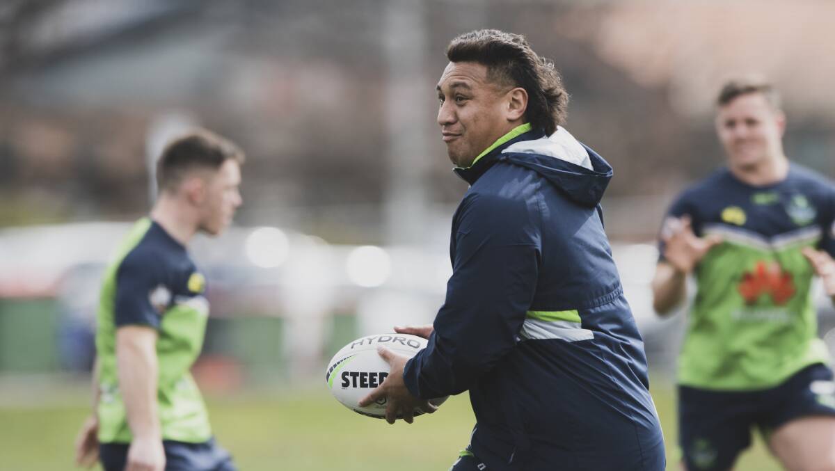 Josh Papalii in action at training on Wednesday. Picture: Dion Georgopoulos.