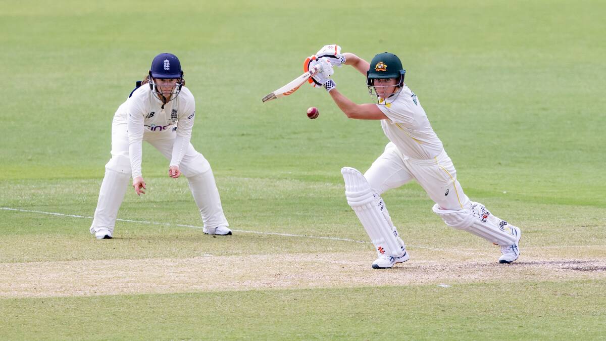 Beth Mooney scored a dogged 63 in the second innings of last week's Ashes Test, less than two weeks after jaw surgery. Picture: Sitthixay Ditthavong