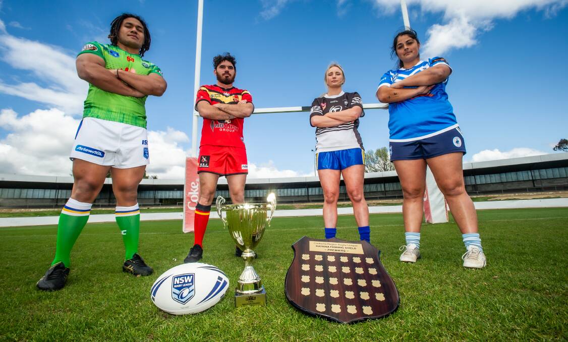 Tre Williams, Silafono Titiuit, Eilish Winbank and Jacinta Williams ahead of Sunday's local rugby league grand finals. Picture: Karleen Minney.